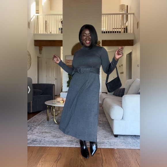 Loft Long Grey Belted Dress - Picture 3 of 3